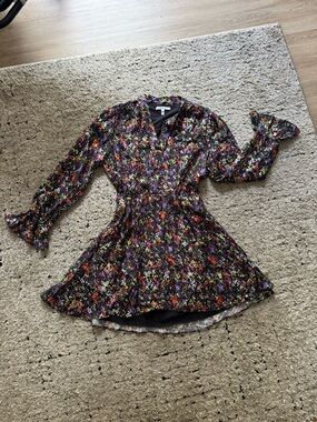 Derek Lam Girls' Black Floral Ruffle-Sleeve Casual Dress